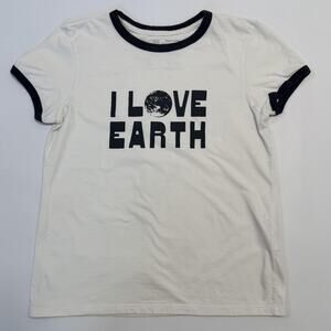 Patagonia Shirt Womens Small White I Love Earth Ringer T-Shirt Organic Cotton